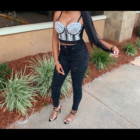 Corset Cropped Bejeweled Top - Picture 3 of 3